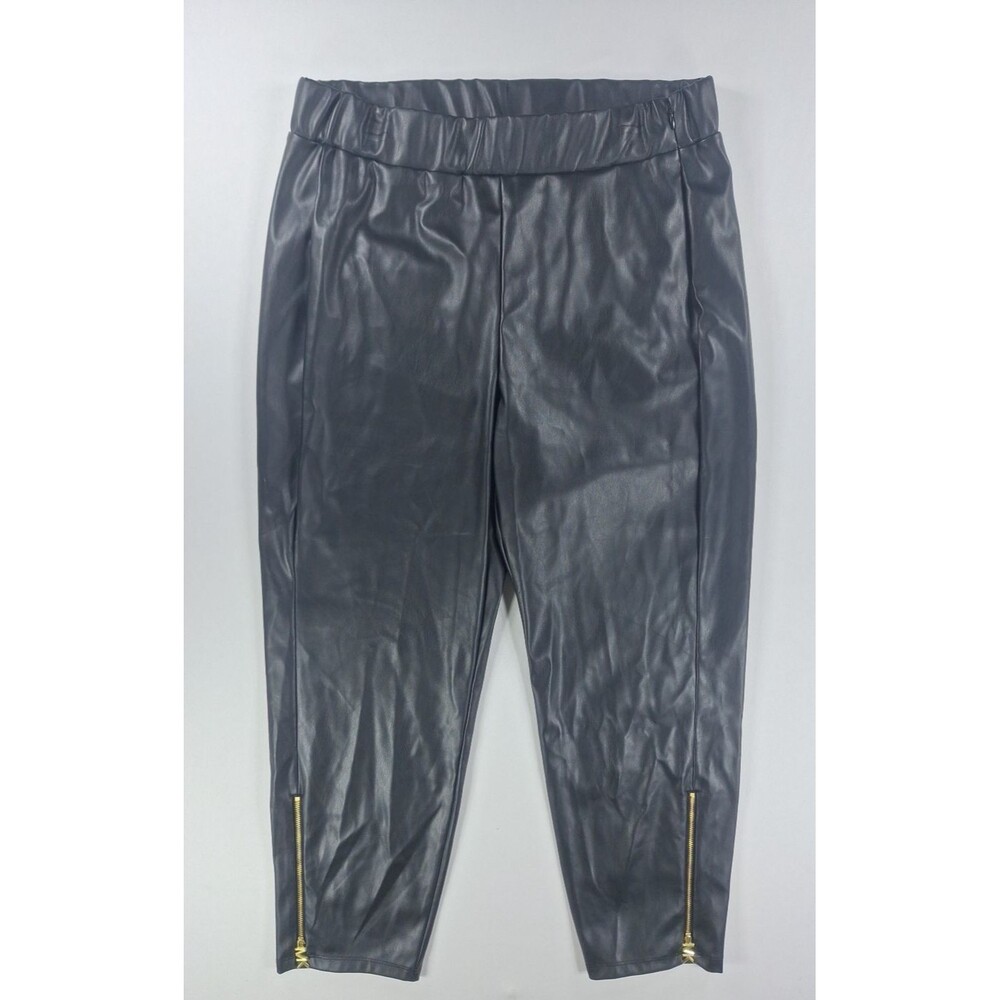 $125 Michael Kors Women's 0X Black Pleather Pants Ankle Zip Faux Leather NWT